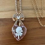 Betsey Johnson  Clear Pink Heart With White Rose & Bow Gold Tone Necklace Photo 1