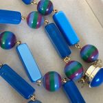 Vintage Acrylic Blue and Striped Bead Necklace Photo 3