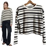 ZARA Crop Rustic Sweater Striped Long Sleeve Cotton White Black Crew Neck Medium Photo 1