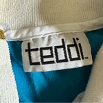 Teddi Vintage 80’s White and Teal Half Button Up Shirt with Shoulder Pads Blue Size L Photo 2