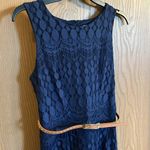 Xhilaration  High Low Sleeveless Navy Lace Dress with Thin Brown Waist‎ Belt Photo 1