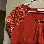 Alfred Dunner  T-Shirt Burnt Orange Beaded Embroidered Aztec M Photo 3
