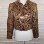 Anthropologie NWT Current Air Brown Python Snake Cropped Trucker Jacket XSP Photo 3