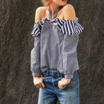 J.Crew  Blue White Striped Off the Shoulder Ruffle Halter Top Blouse Size 2 XS Photo 1