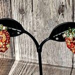 BaubleBar Crystal Strawberry Rhodochrosite Stud Earrings Gold Tone Costume Jewel Photo 0