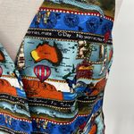 Vintage 90s Nicole Miller Silk Vest Australia Pattern Black Blue Red NEW Large Photo 2