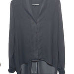 Love Stitch Black Sheer High Low Blouse Small‎ Top Shirt S Long Sleeve Collared Photo 0