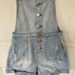 No Boundaries  Overalls Junior XS Sz 1 Denim Jeans Short Distressed Stretch Blue Photo 2