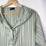 Boutique Cala Green Satin Stripe Hooded Short Sleeve Top S Photo 2