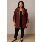 Chico's Shine Topper Jacket Duster Maroon Gold Open Front Size 1 (8/10) Photo 1