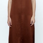ZARA  Chocolate/Brown Satin Effect Midi‎ Dress size Small Photo 0