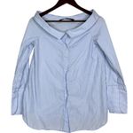 ZARA Oversized Striped Boat Neck Button Down Collar Shirt Long Sleeve XS Blue Photo 1
