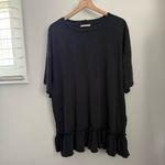Free People  Large Why Yes Free Tunic T-Shirt Ruffle Hem Black Oversized Relaxed Photo 1