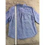 Chico's  No Iron 100% Linen Blue Geometric Print 3/4 Sleeve Button Down Shirt M Photo 4