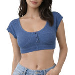 Vintage LA SPORT 90s Blue Ribbed Cap Sleeve Crop Top Size Small Hip Hop Sporty Photo 0