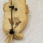 Vintage Bakelite Carved Rose Pin 1" Yellow Flower Palm Coat Lapel Scarf Brooch Gold Photo 8