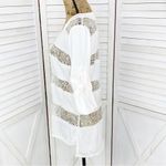 BCBGMAXAZRIA Erid Lace Illusion Stripe Tunic Blouse Gardenia White Small Photo 1