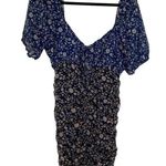 Free People  X REVOLVE Tessa Mini Dress Black Blue Ditsy Floral Ruched Lined M Photo 0