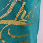 Baby Phat Vintage Y2K  Cat Logo Med Rhinestone Green Gold Blouse Old Money Lucky Photo 8