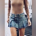 ZARA Pleated Jean Skirt with Gold Shimmer size small Photo 0