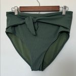 Janela Bay High Cut Waist Tie Bikini Bottoms‎ Olive Green Ribbed Size Large Photo 1