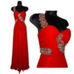 Riva Designs Beaded One Shoulder Formal Red Dress Floor Length Evening Gown Size 0 Photo 1