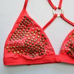 BKE  Swim Red Studded Crisscross Swim Sports Bra Bralette Bikini Top L Large Photo 3