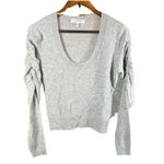 FRAME 100% Cashmere Sweater Small Ruched Sleeve Scoop Neck Gray Chic Timeless Photo 1