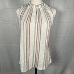 Evereve  High Neck‎ Striped Sleeveless Tank Blouse 100% Cotton Womens M Beach Photo 3