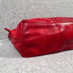 Women's Red Leather Shoulder Bag Woven Design Casual Handbag Photo 4