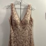 XScape  Lace Maxi V-neck Sleeveless Mermaid Dress Beige Tulle Size 4 Photo 4
