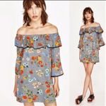 ZARA Off The Shoulder Gingham Floral Ruffle Dress Photo 1