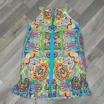Jade Melody Tam Multi Floral Print Ruffle Hem Tunic Halter Dress Medium Blue Photo 10