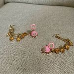 New! Pakistani Indian Desi Bollywood Jhumka Earrings Pink and Gold with Pearls Photo 3