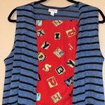 LuLaRoe JOY Size S Long Duster Vest Cardigan Sweater Denim Blue Black Striped Photo 13