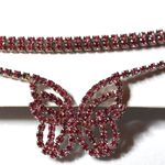 Source Unknown NIP Set Of 2 Pink Iridescent Rhinestone Butterfly Gold Tone Choker 16" Necklace Photo 1