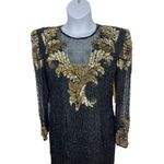 Laurence Kazar VTG 80s 90s Laurance Kazar Black Gold Heavy Hand Beaded Sequin Glam Dress NWT XL Photo 1