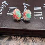 Vintage Mint Green Red Cabochon Earrings Stainless Steel Photo 5