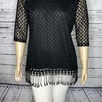 Dawn Ramu NWT Size XL Black Crochet Lace Overlay Fringe Trim Blouse Top Photo 1
