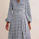 NWT Boden Pleated Skirt Midi Shirt Dress Size 8P Navy Flower Stem Office Preppy Blue Photo 0