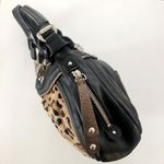 B. Makowsky Black Leather & Leopard Calf Hair Satchel Handbag Photo 4
