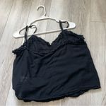 ZARA Ruffle Tank Top embroidered floral sheer crop womens Black (large) coquette Photo 3