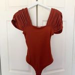Free People  Burnt Orange Ruched Gathered Sleeves Squareneck Bodysuit Size XS Photo 3