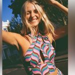 ZARA Satin Effect Crop Top Halter Top with Bold Unique Retro 70's 60's Print M Photo 1