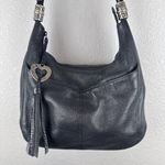Brighton  Barbados Zip Top Hobo Bag Purse Black Pebbled Leather Pockets Bag Charm Photo 1