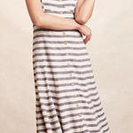 Maeve Anthropologie Women’s Linen Blend Striped Maxi Dress Size 0 Trumpet Skirt Photo 0