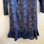 Monique Lhuillier Dress Lined Navy Blue Lace Long Sleeve Ruffle EUC 10 *See Dsx* Photo 2