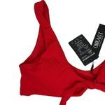 OMKAGI Red Ribbed Tie Front Bikini Top NWT Size Large Photo 4