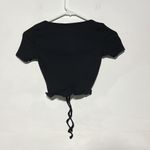 ZARA Black Cinched Front V-Neckline Ruffle Hem Short Sleeve Crop Top Size Small Photo 6