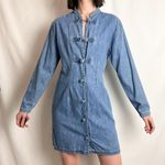 Guess vintage 90s blue chambray chinese knot button down long sleeve mini dress by Photo 2